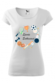 Tricou personalizat Sports Enthusiast, pentru femei, alb, 100% bumbac