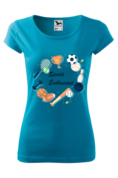 Tricou personalizat Sports Enthusiast, pentru femei, turcoaz, 100% bumbac