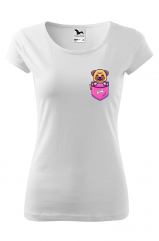 Tricou personalizat Pocket Doggo, pentru femei, alb, 100% bumbac