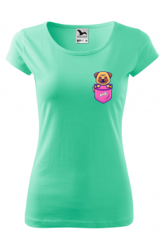 Tricou personalizat Pocket Doggo, pentru femei, verde menta, 100% bumbac