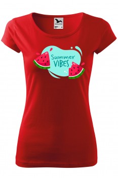 Tricou personalizat Summer Vibes, pentru femei, rosu, 100% bumbac