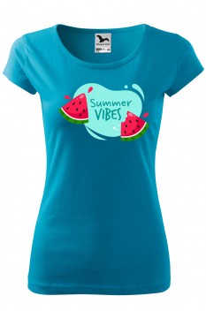 Tricou personalizat Summer Vibes, pentru femei, turcoaz, 100% bumbac